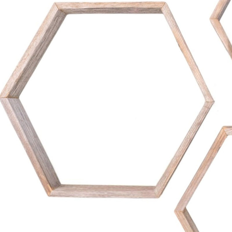Set of Three Gray Wood Hexagon Wood Open Box Shelves - Home Decor