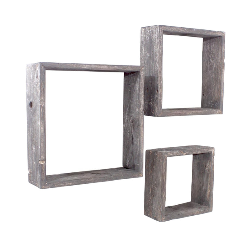 Set of Three Smoky Black Wood Square Hanging Dimensional Sculpture - Home Decor