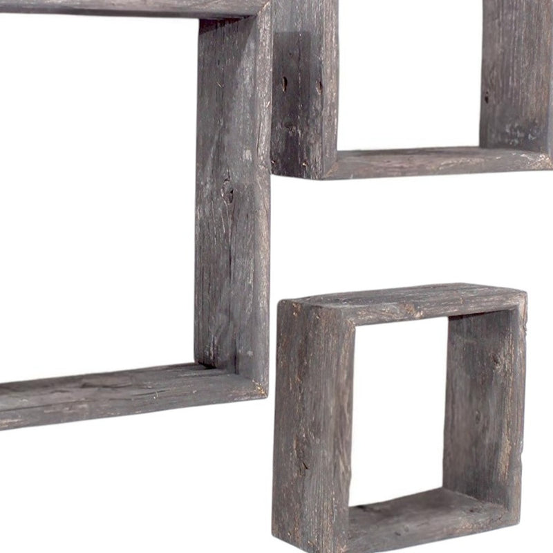 Set of Three Smoky Black Wood Square Hanging Dimensional Sculpture - Home Decor