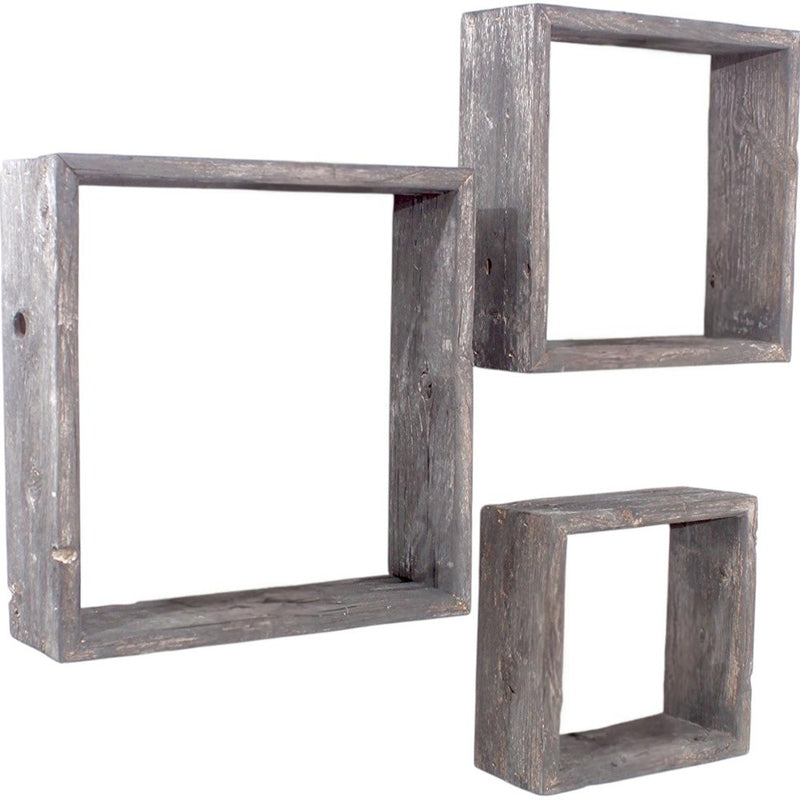 Set of Three Smoky Black Wood Square Hanging Dimensional Sculpture - Home Decor