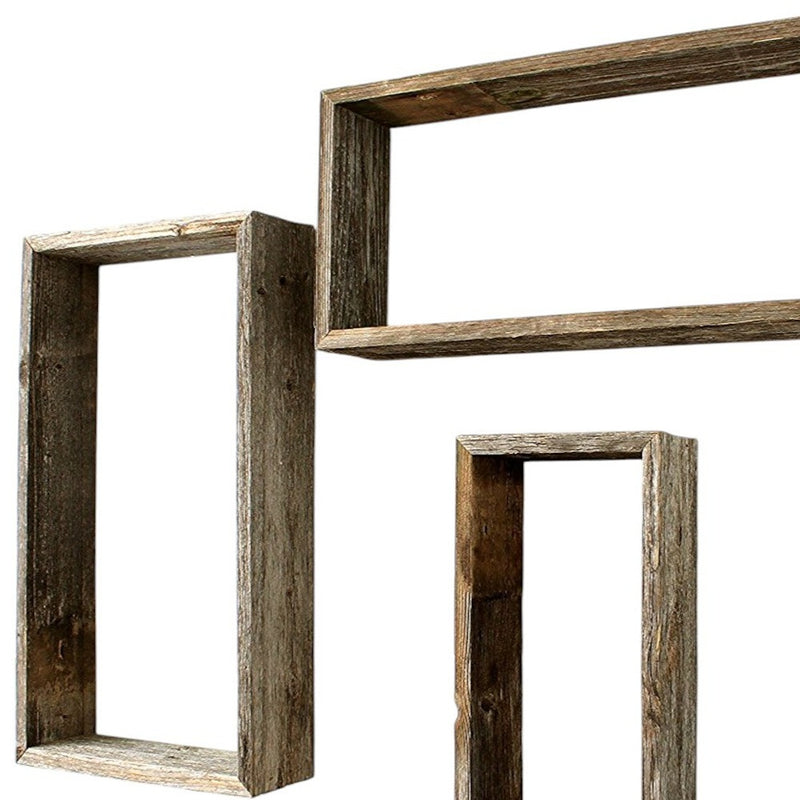 Set of Three Gray Wood Hanging Dimensional Sculpture - Home Decor