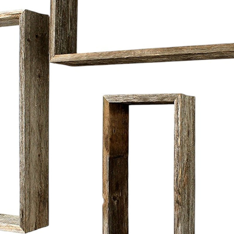 Set of Three Gray Wood Hanging Dimensional Sculpture - Home Decor