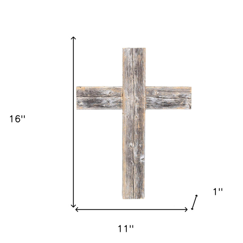 16" X 11" Gray Wood Cross Hanging Dimensional Sculpture - Home Decor