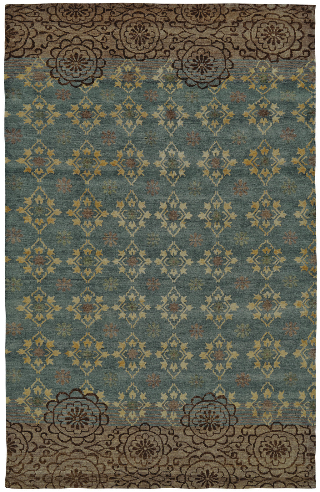 2' X 3' Blue Green and Brown Floral Hand Knotted Area Rug - Home & Garden