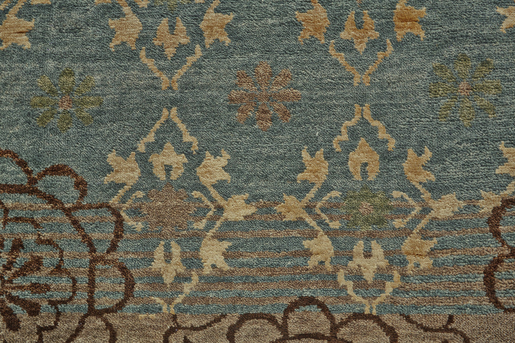 2' X 3' Blue Green and Brown Floral Hand Knotted Area Rug - Home & Garden