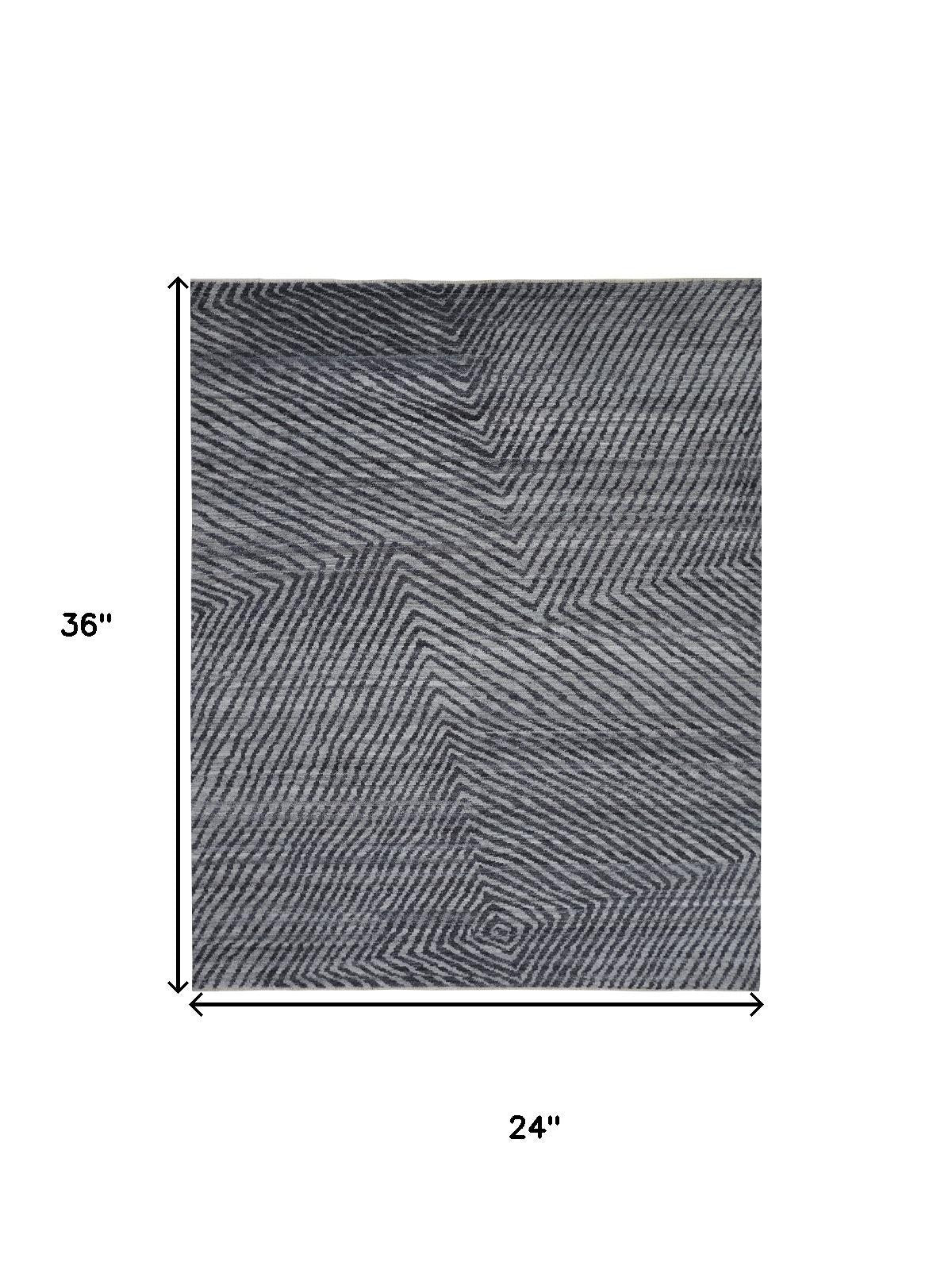 2' X 3' Gray Wool Abstract Hand Knotted Area Rug - Home & Garden