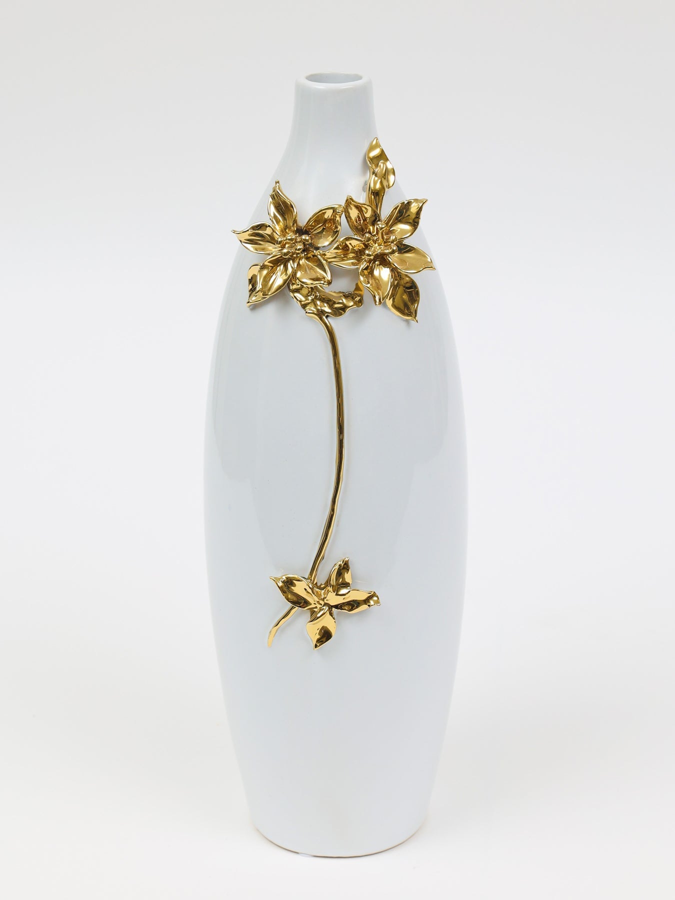 18" Gold Floral Oval Ceramic Table Vase With Sculptural Details - Home & Garden