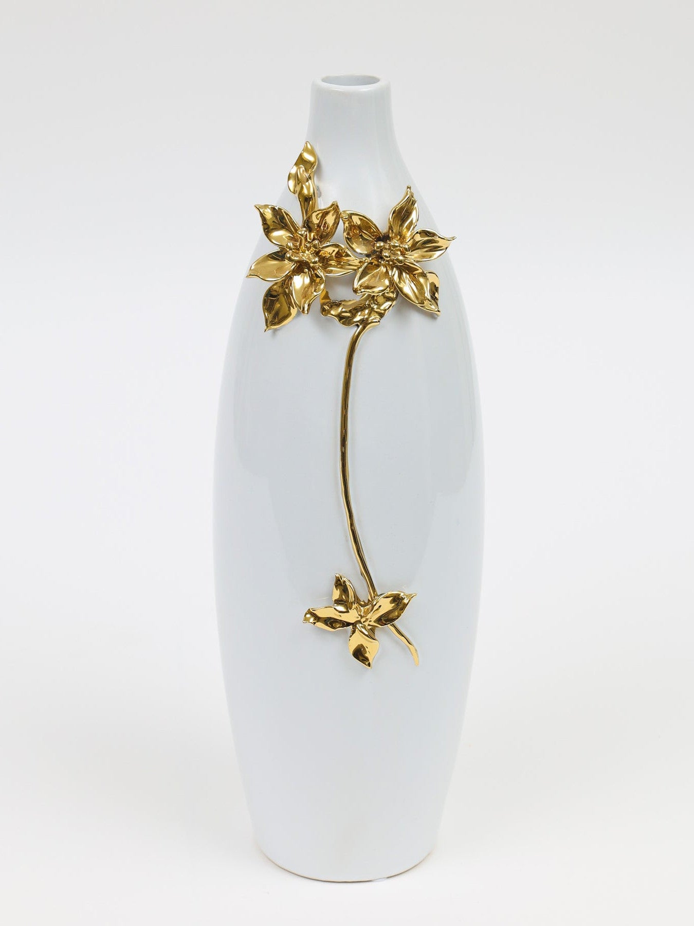 18" Gold Floral Oval Ceramic Table Vase With Sculptural Details - Home & Garden