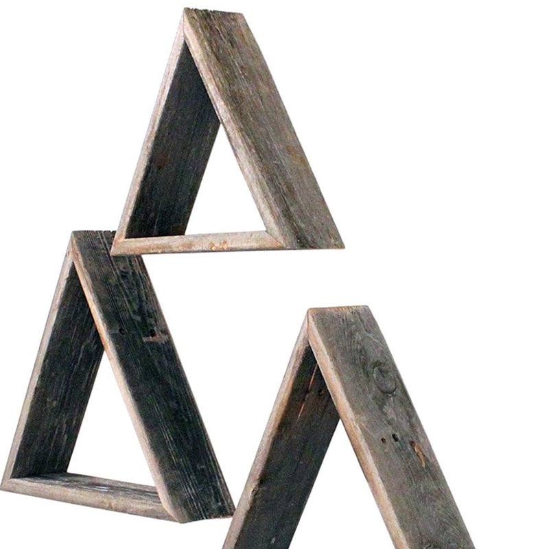 Set of Three Gray Wood Square Hanging Dimensional Sculpture - Home Decor