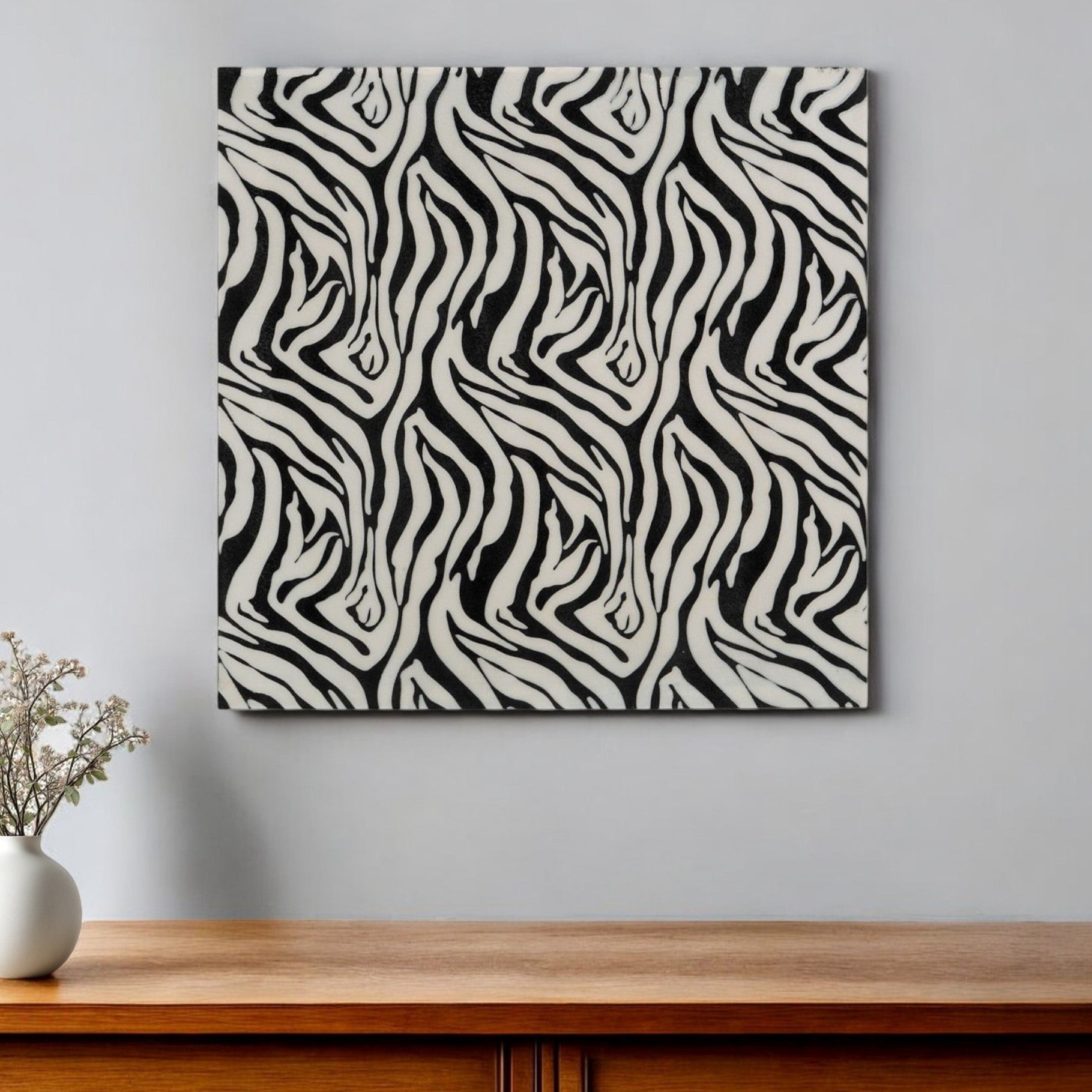 20" Black And White Zebra Iron And Resin Square Hanging Wall Tile - Home & Garden