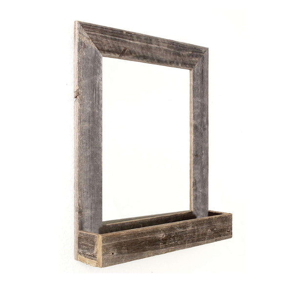 Rustic Weathered Gray Reclaimed Wood Plank Mirror With Shelf - Home Decor