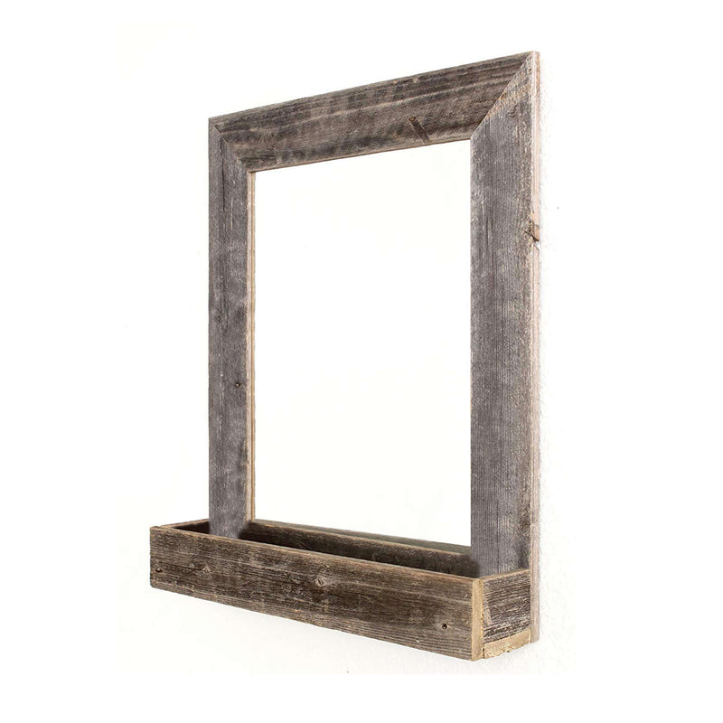 Rustic Weathered Gray Reclaimed Wood Plank Mirror With Shelf - Home Decor