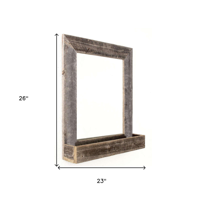 Rustic Weathered Gray Reclaimed Wood Plank Mirror With Shelf - Home Decor