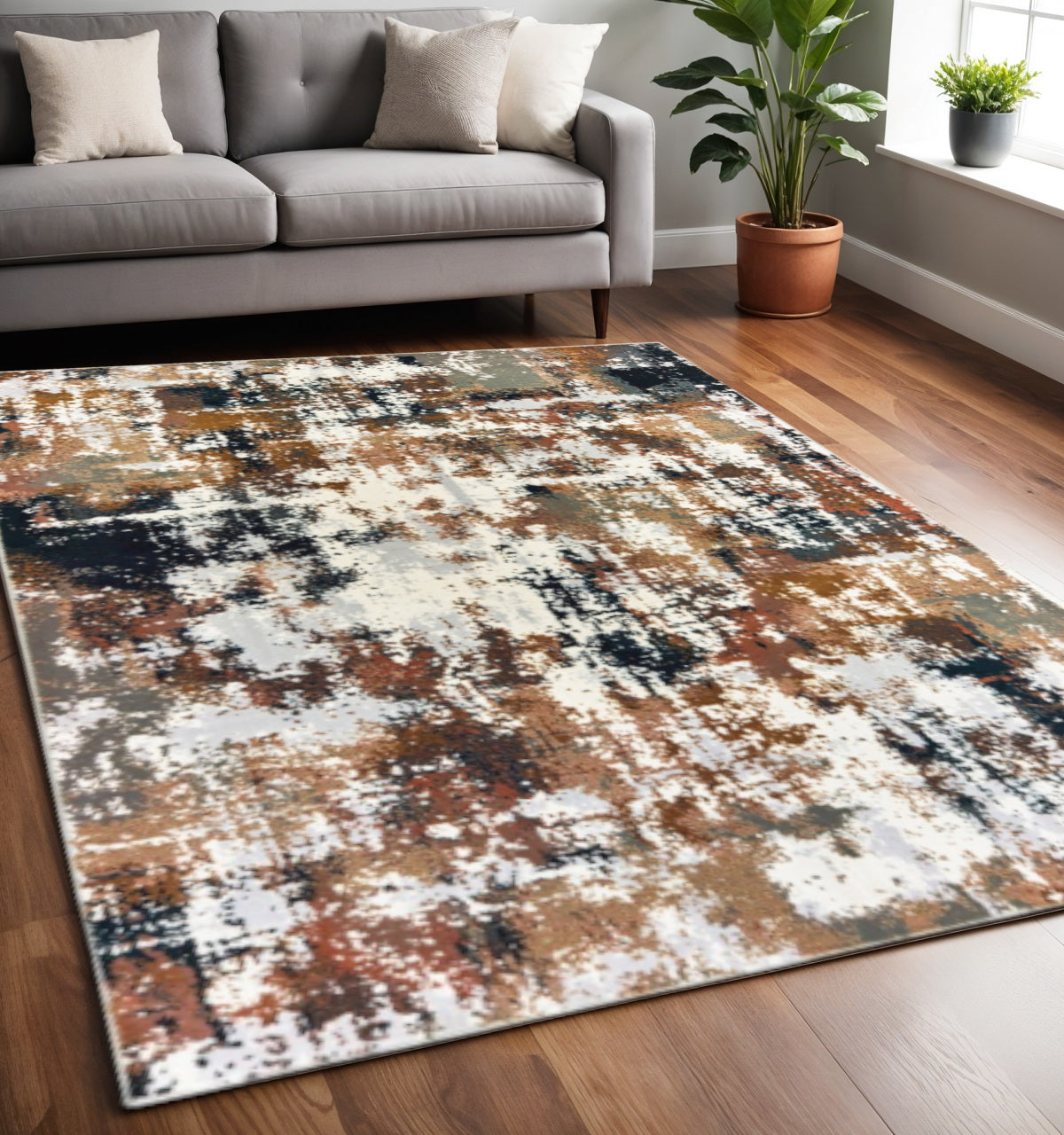 5' X 8' Ivory And Gray Abstract Area Rug - Home Decor