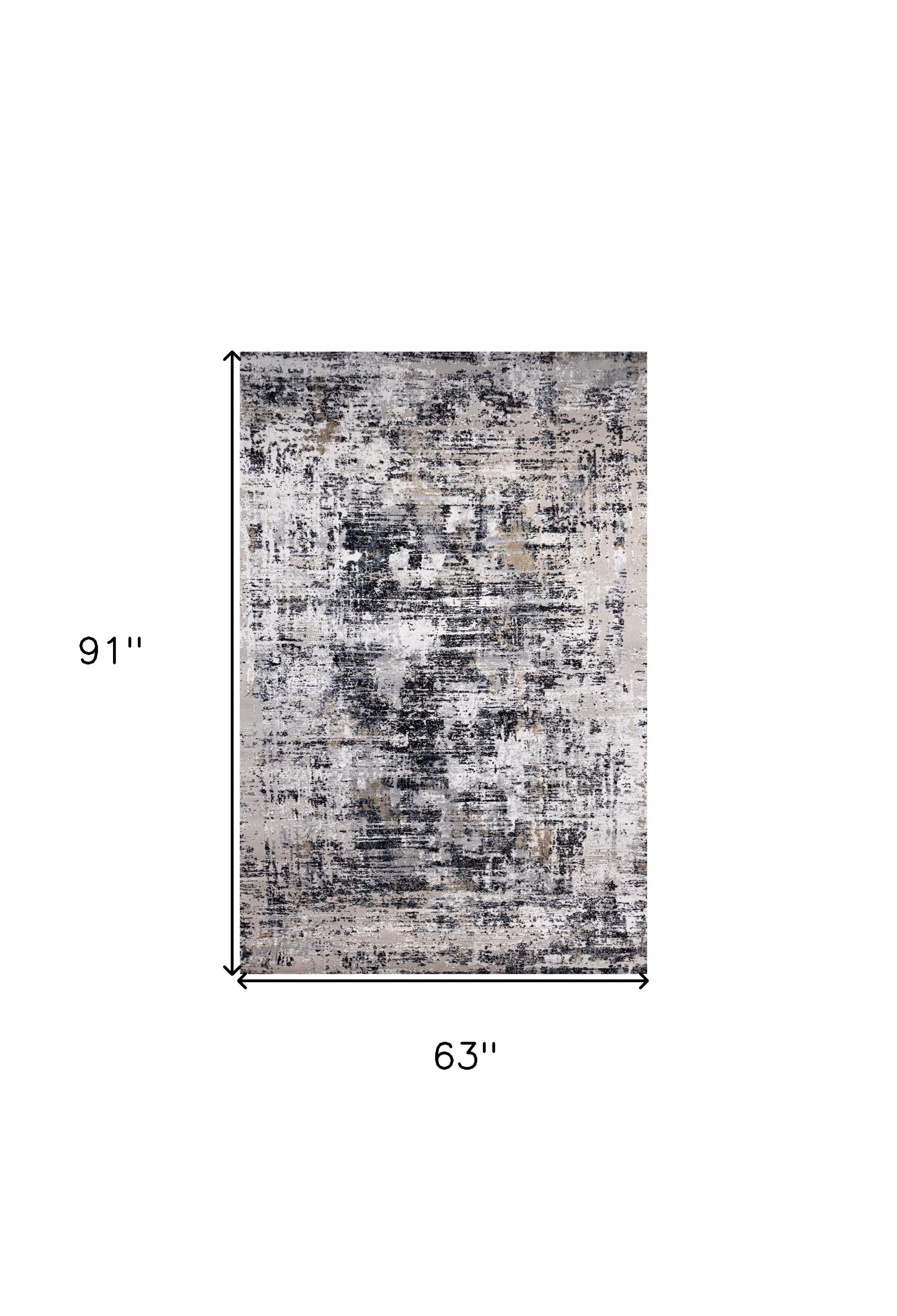 5' X 8' Beige Gray and White Abstract Area Rug - Home & Garden