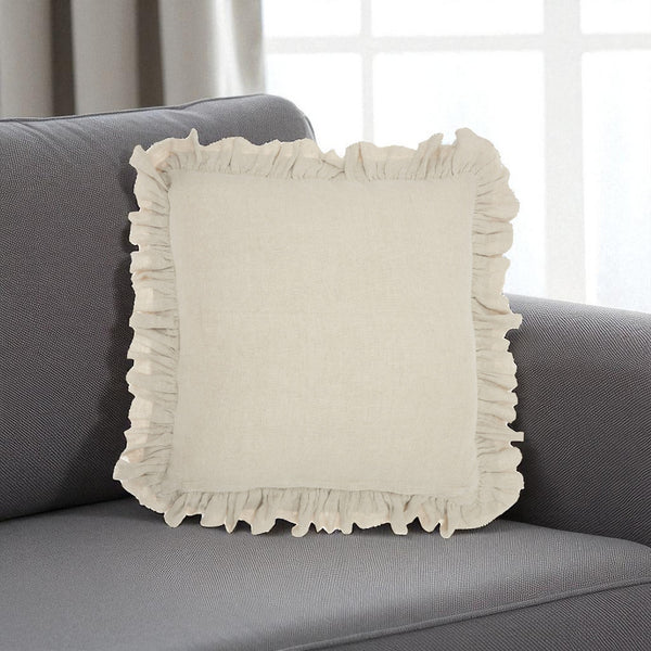 24" Beige Pillow With Ruffled Edges - Home Decor