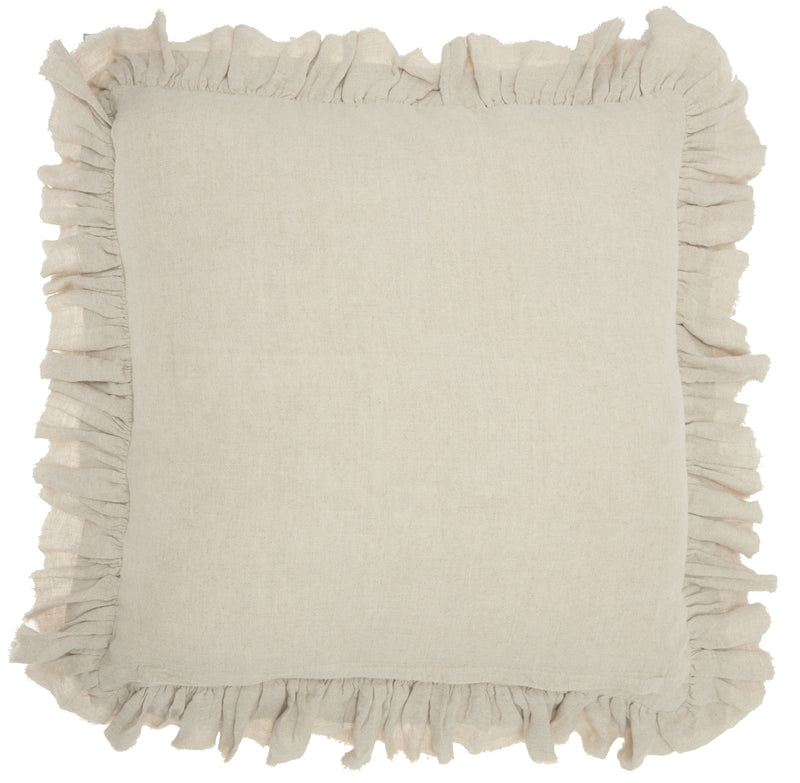 24" Beige Pillow With Ruffled Edges - Home Decor