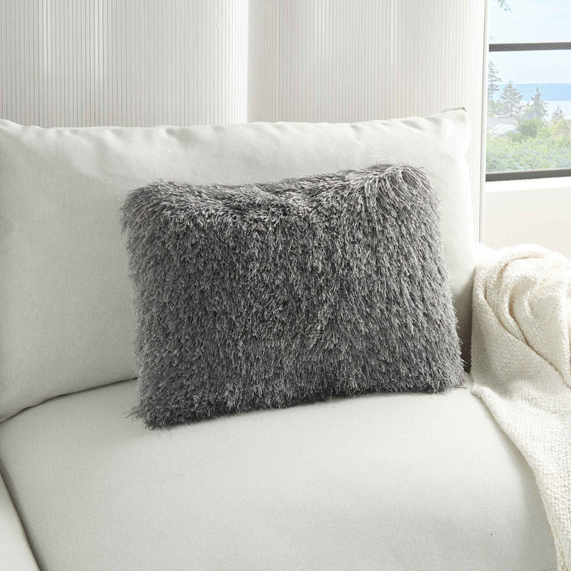 14" X 20" Slate Gray Faux Fur Throw Pillow - Home Decor