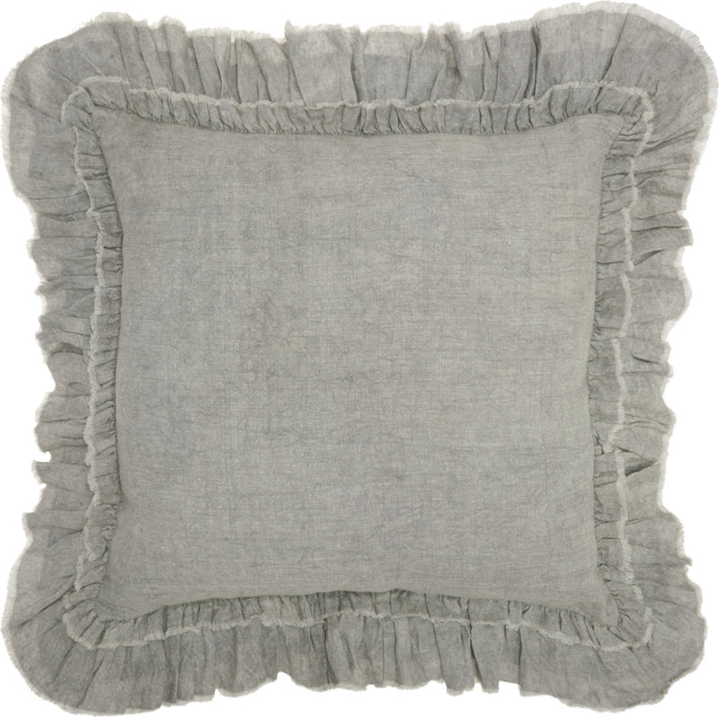 24" Light Gray Pillow With Ruffled Edges - Home Decor