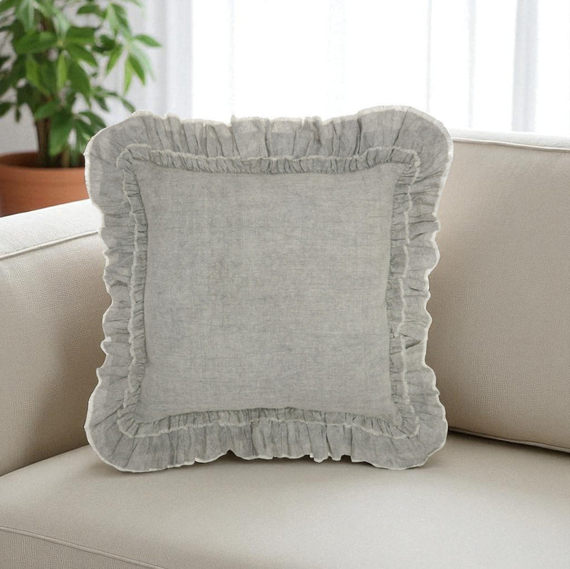 24" Light Gray Pillow With Ruffled Edges - Home Decor