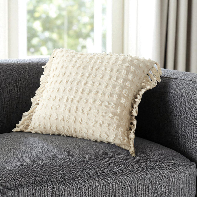 Tassel Detailed White Throw Pillow - Home Decor