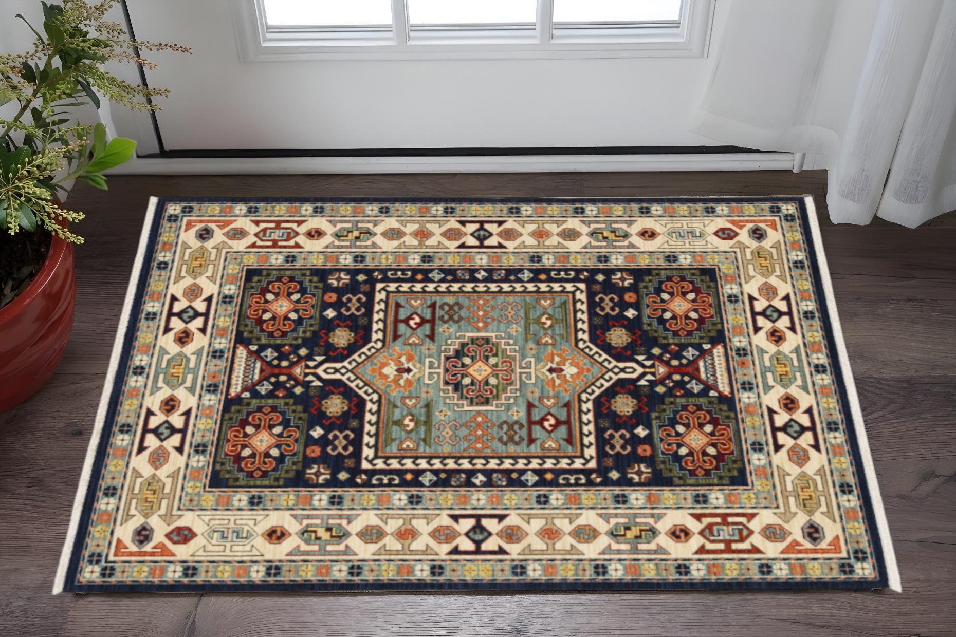 3' X 5' Blue And Ivory Medallion Area Rug - Home & Garden