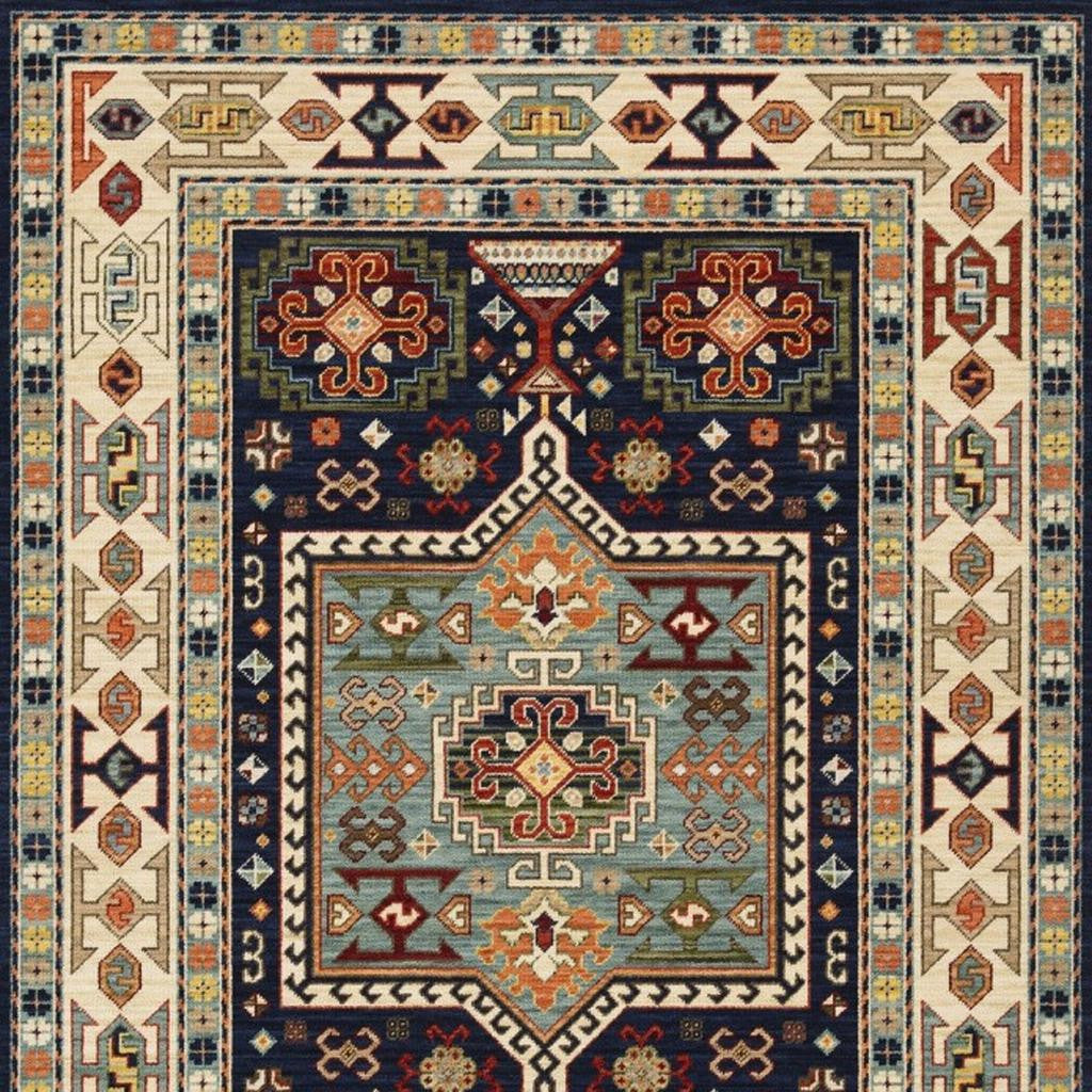 3' X 5' Blue And Ivory Medallion Area Rug - Home & Garden
