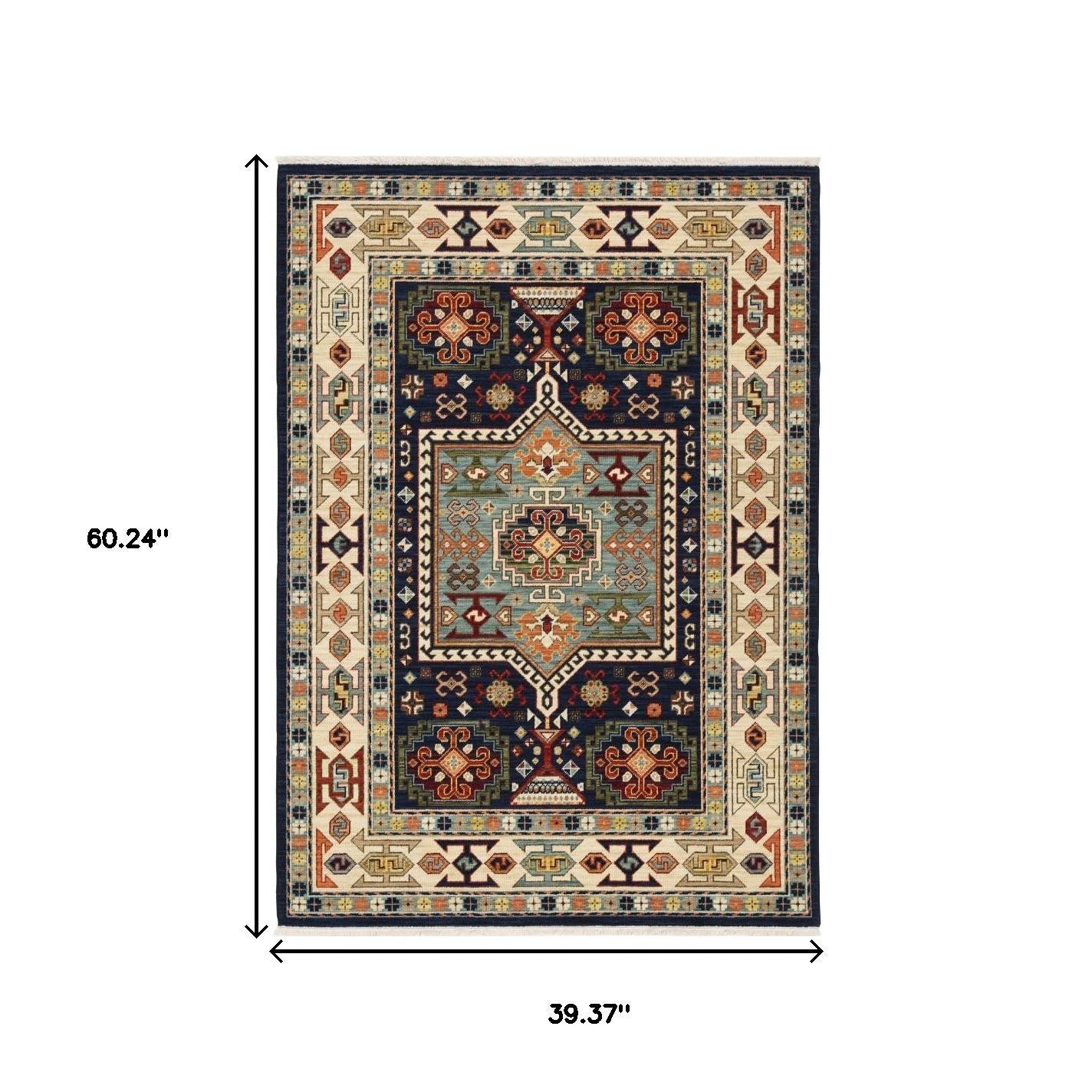 3' X 5' Blue And Ivory Medallion Area Rug - Home & Garden