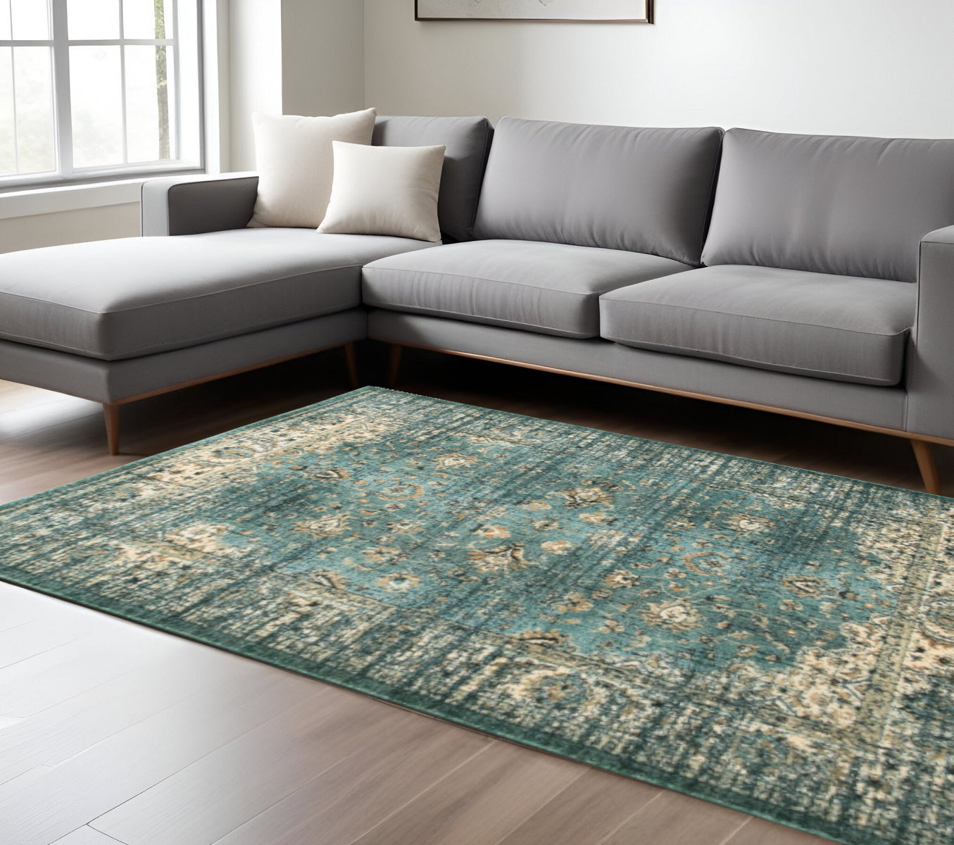 10' X 13' Blue And Ivory Medallion Distressed Area Rug - Home & Garden