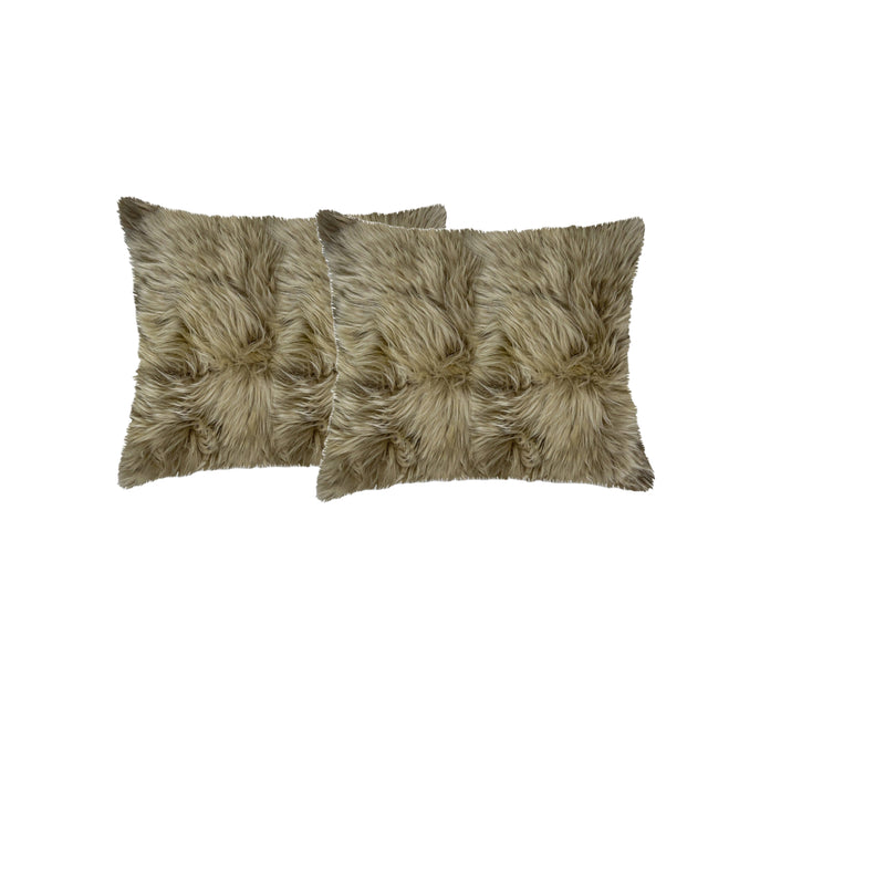 Set of Two 18" Taupe Sheepskin Throw Pillows - Home Decor