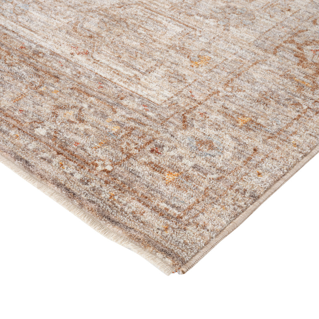 3' X 10' Beige And Brown Floral Medallion Runner Rug With Fringe - Home & Garden