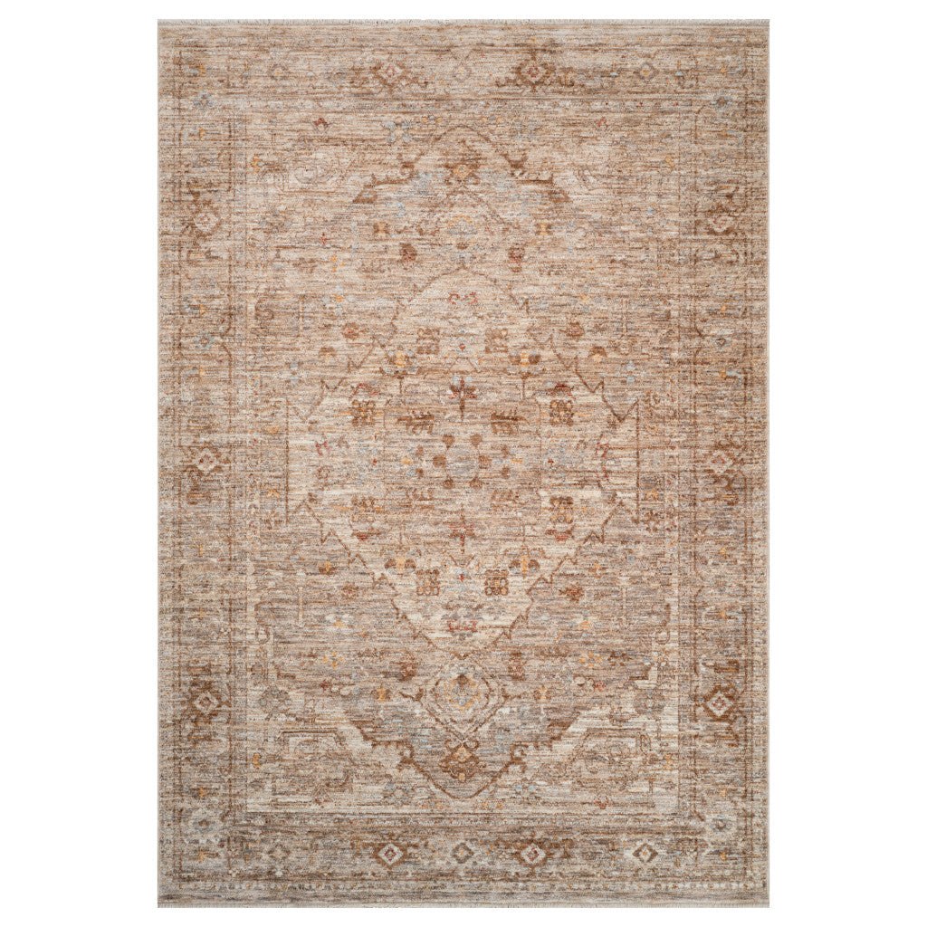 3' X 10' Beige And Brown Floral Medallion Runner Rug With Fringe - Home & Garden
