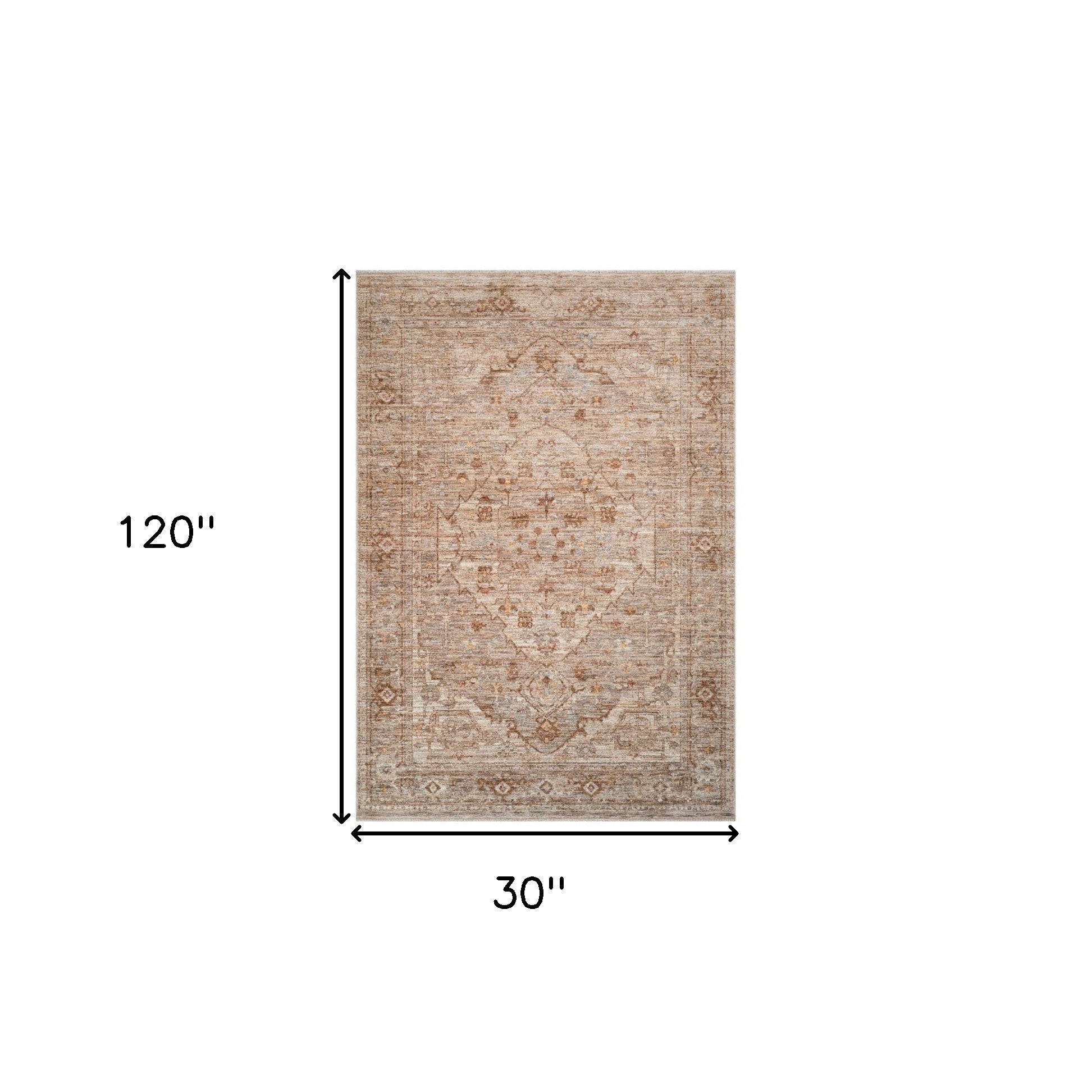 3' X 10' Beige And Brown Floral Medallion Runner Rug With Fringe - Home & Garden
