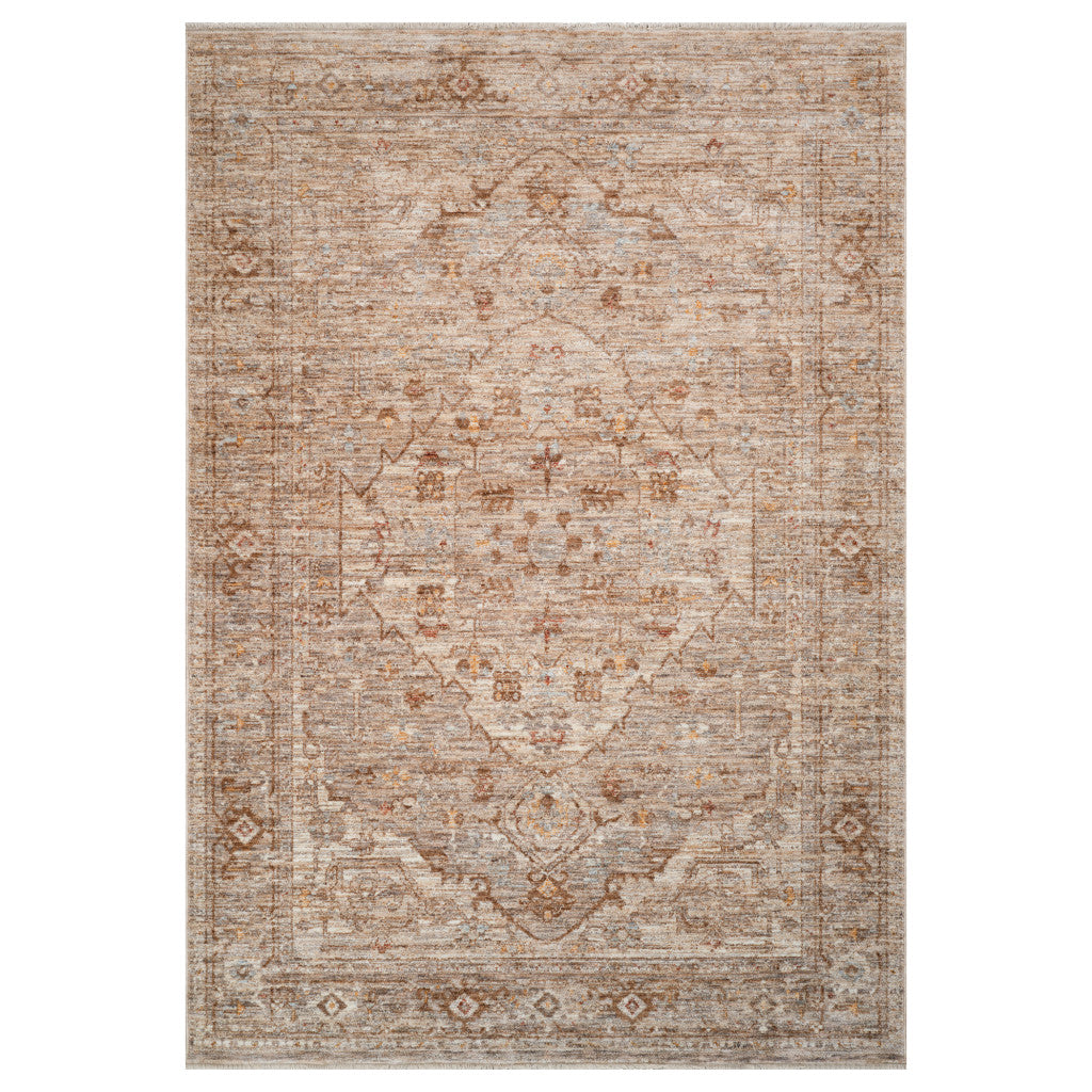 3' X 10' Beige And Brown Floral Medallion Runner Rug With Fringe - Home & Garden