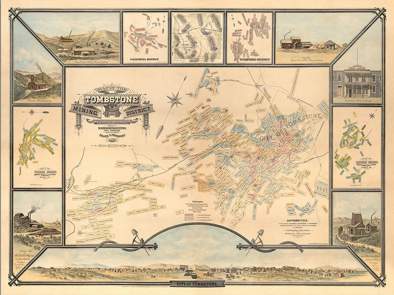18" X 24" Map Of Tombstone Mining District Vintage Travel Poster Wall Art - Home & Garden