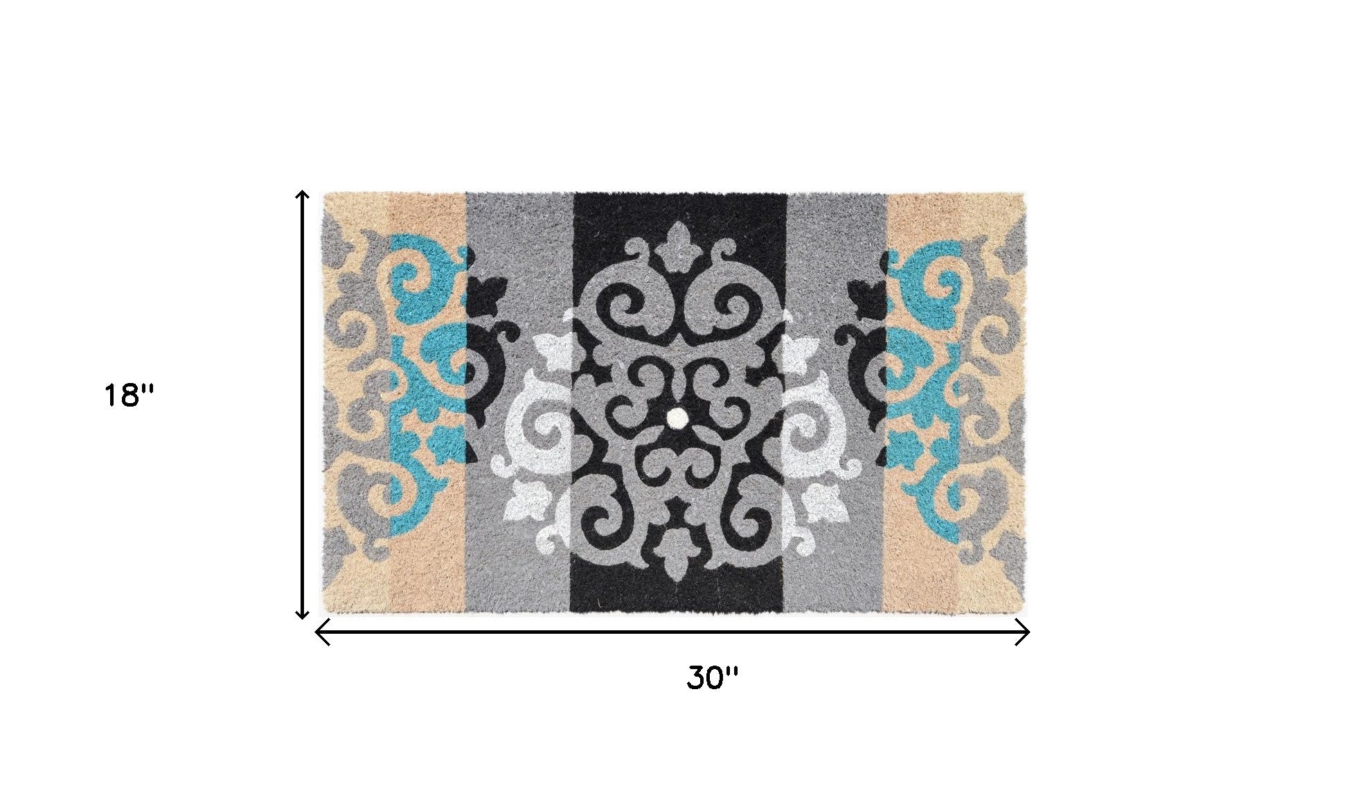 18" X 30" Beige and White Coir Damask Outdoor Door Mat - Home & Garden