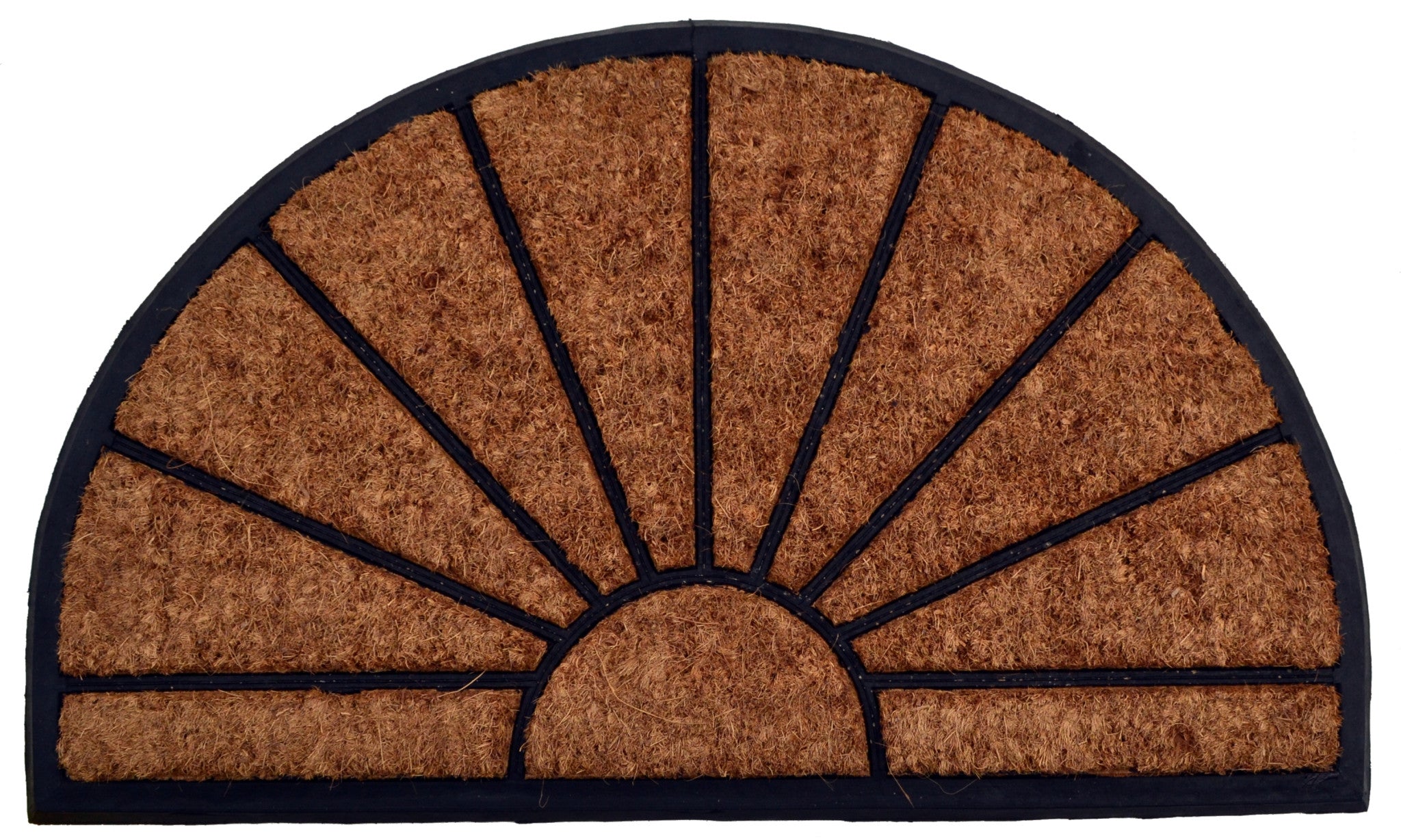 18" X 30" Beige and Black Rubber and Coir Outdoor Semi Circle Door Mat - Home & Garden