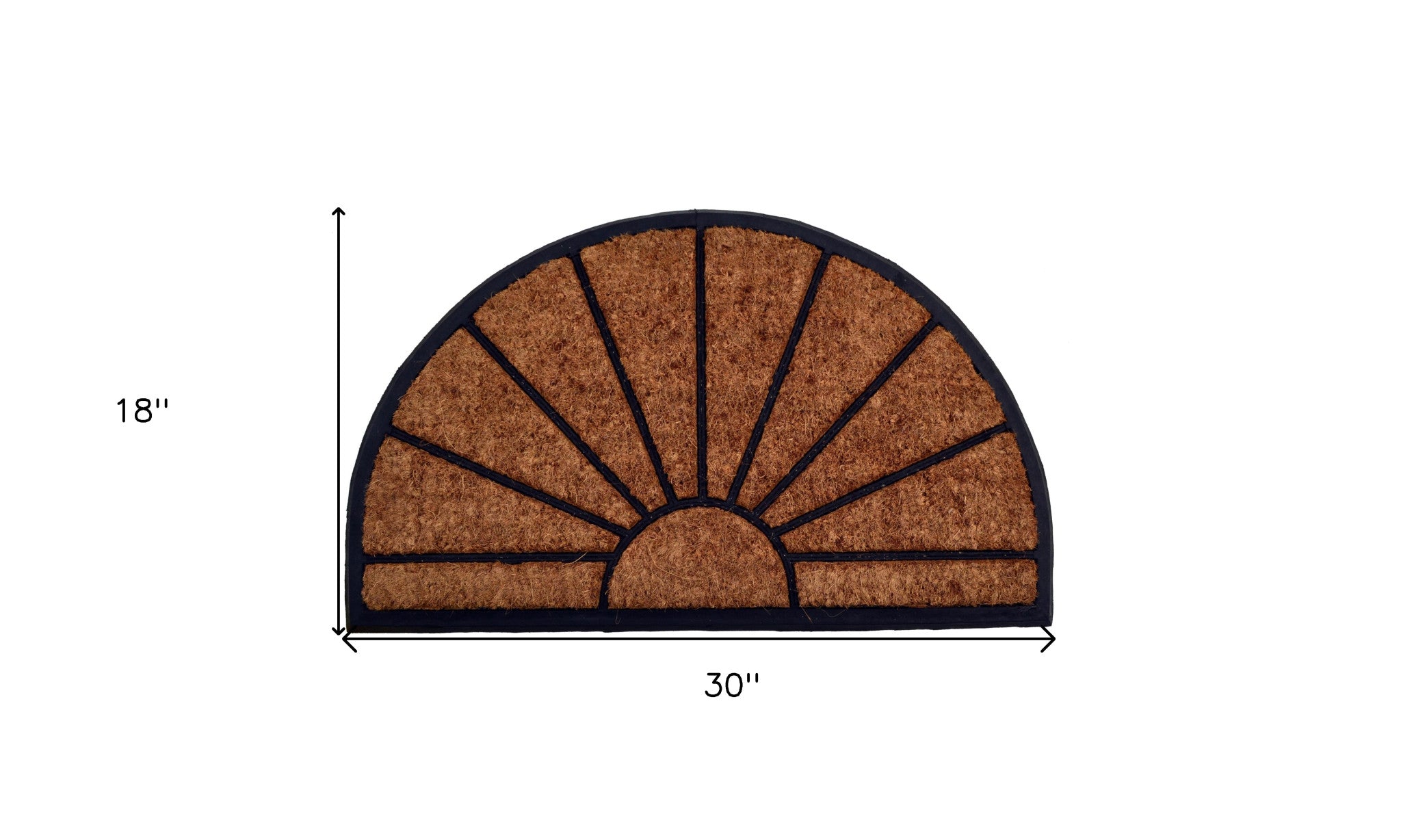 18" X 30" Beige and Black Rubber and Coir Outdoor Semi Circle Door Mat - Home & Garden