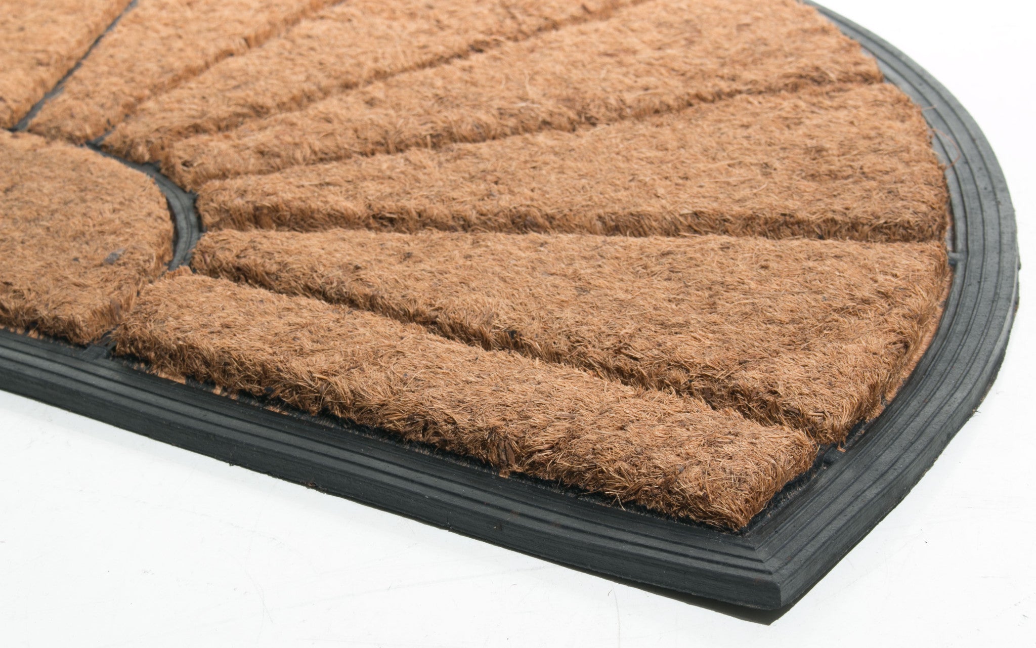 18" X 30" Beige and Black Rubber and Coir Outdoor Semi Circle Door Mat - Home & Garden