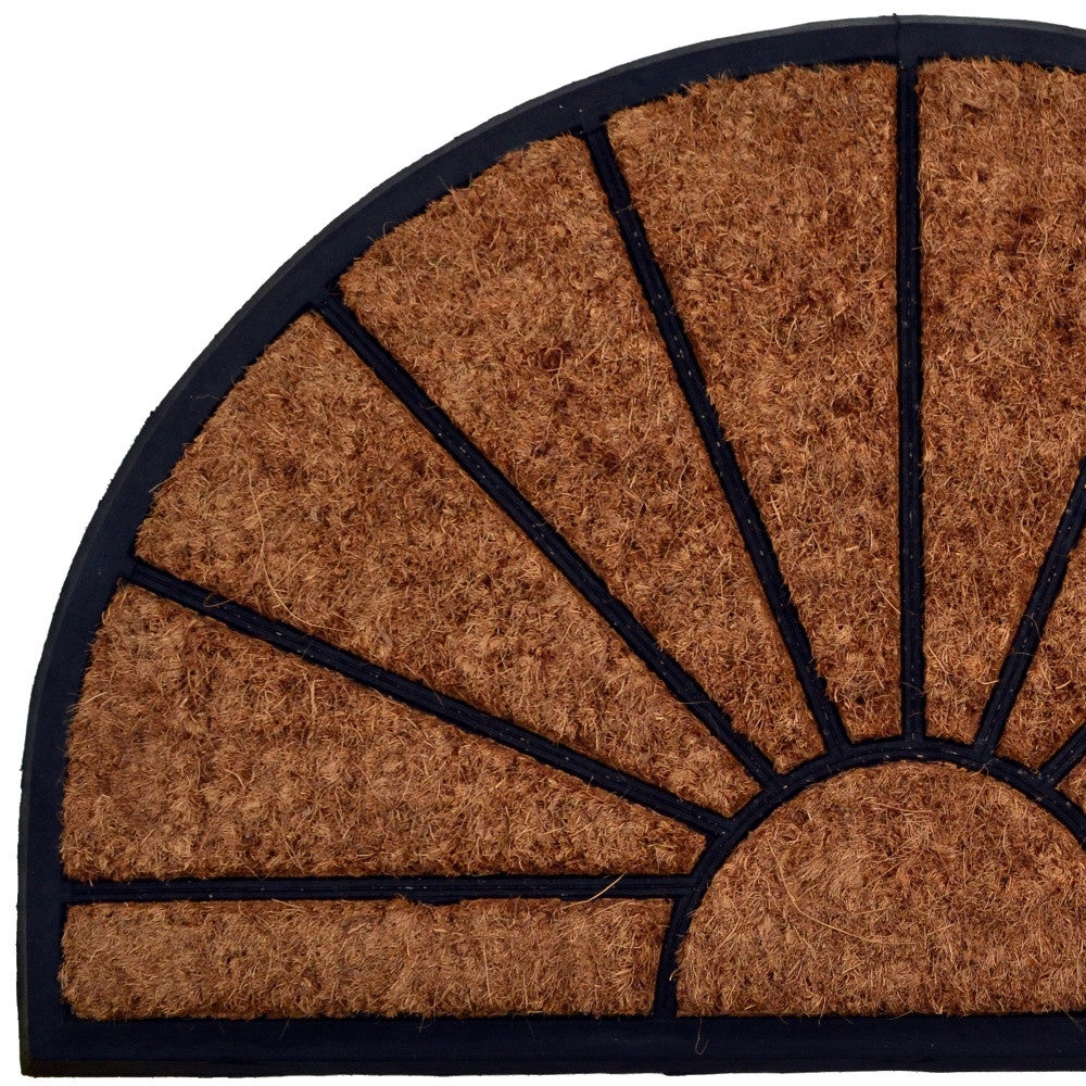 18" X 30" Beige and Black Rubber and Coir Outdoor Semi Circle Door Mat - Home & Garden