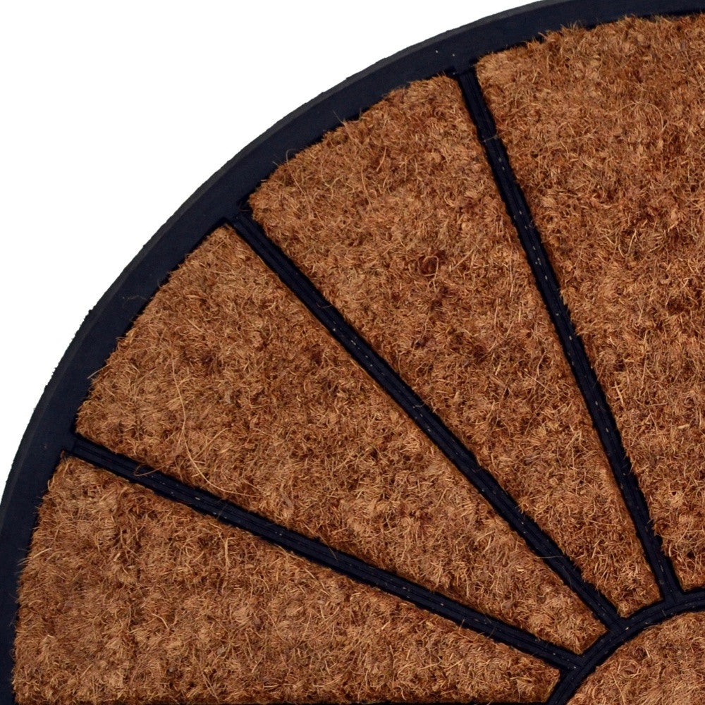 18" X 30" Beige and Black Rubber and Coir Outdoor Semi Circle Door Mat - Home & Garden