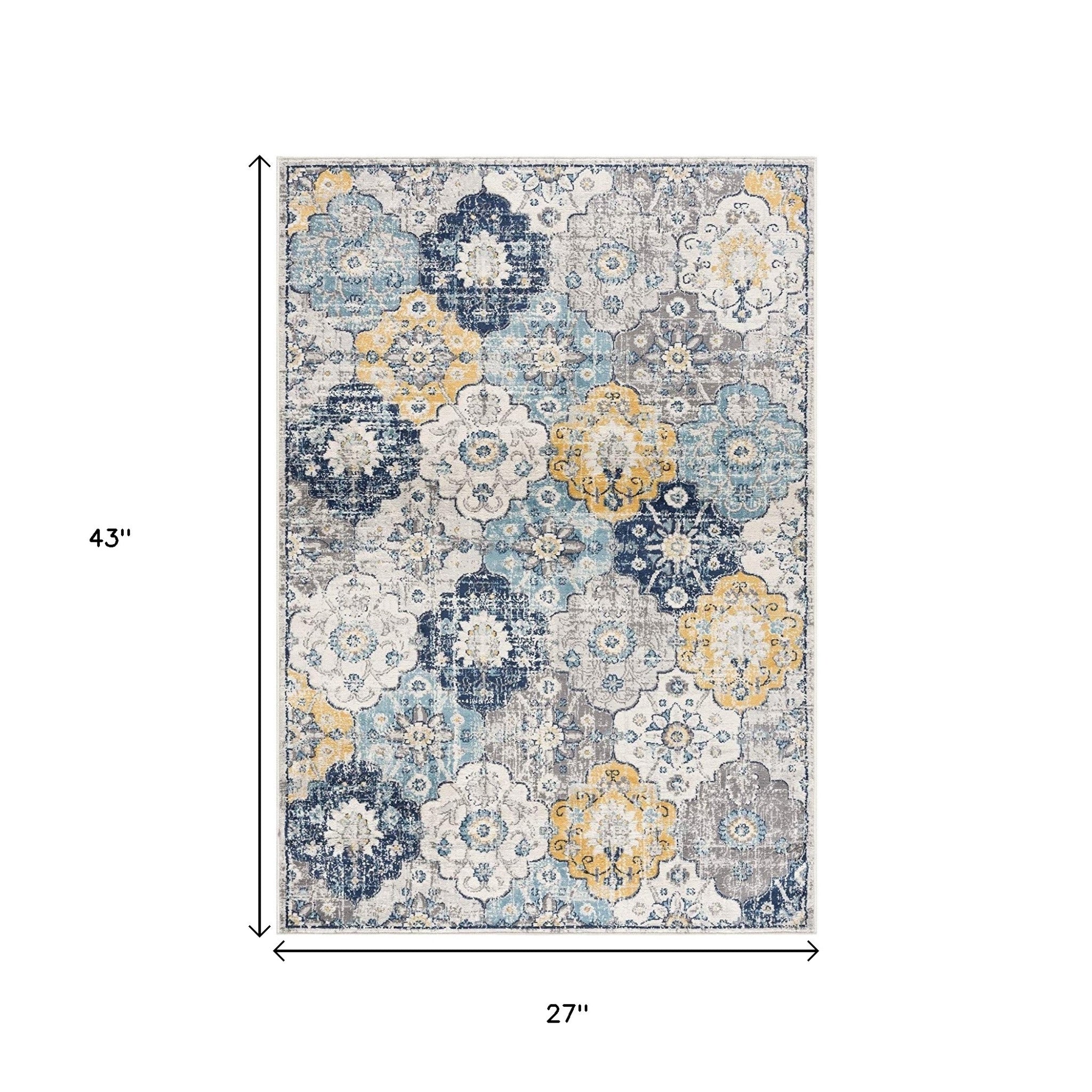 2' X 4' Blue and Yellow Floral Area Rug - Home & Garden