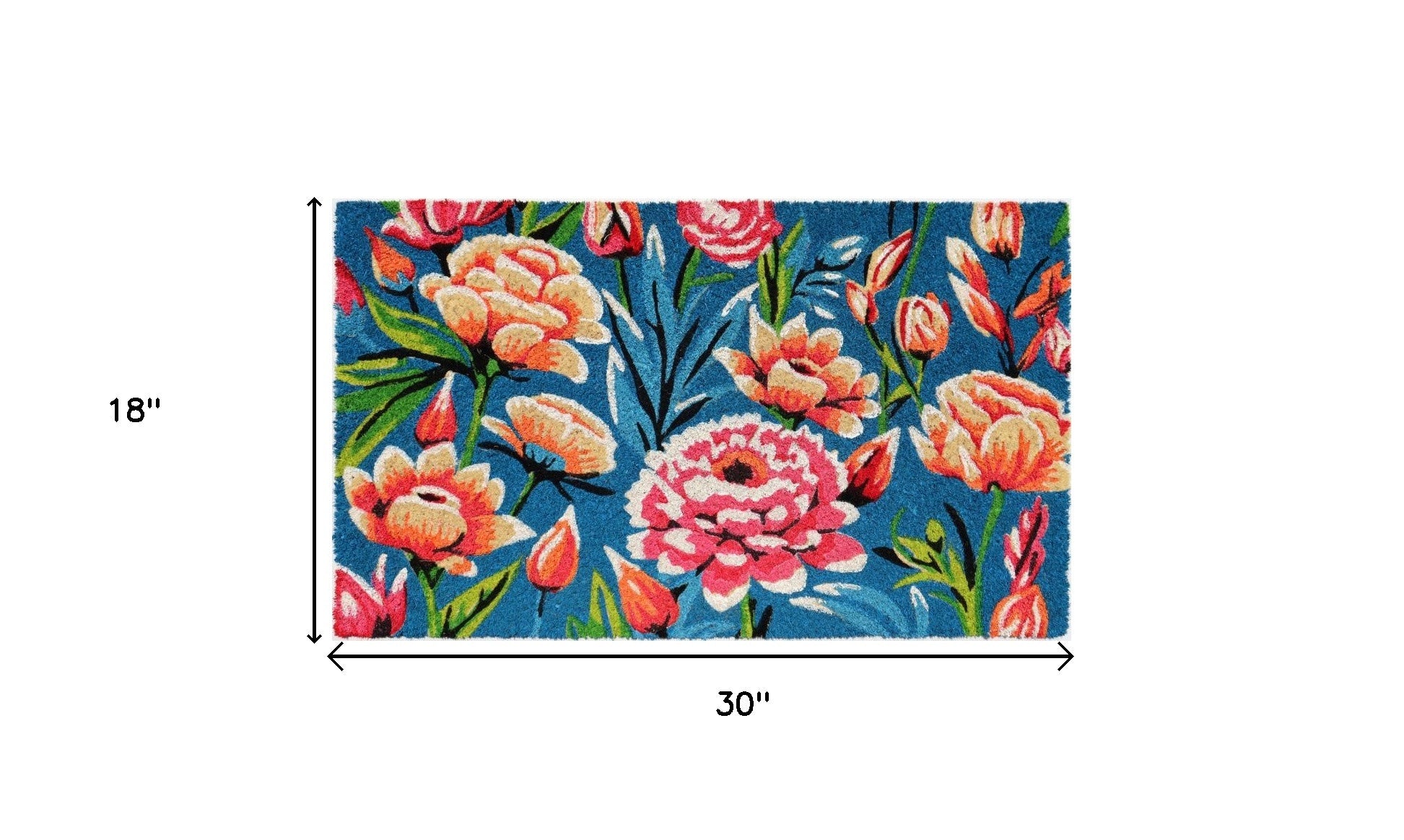 18" X 30" Blue and Pink Coir Floral Outdoor Door Mat - Home & Garden
