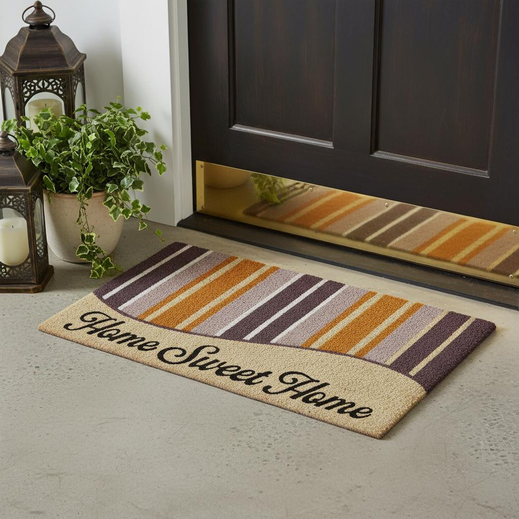 18" X 30" Beige and Black Coir Home Sweet Home Outdoor Door Mat - Home & Garden