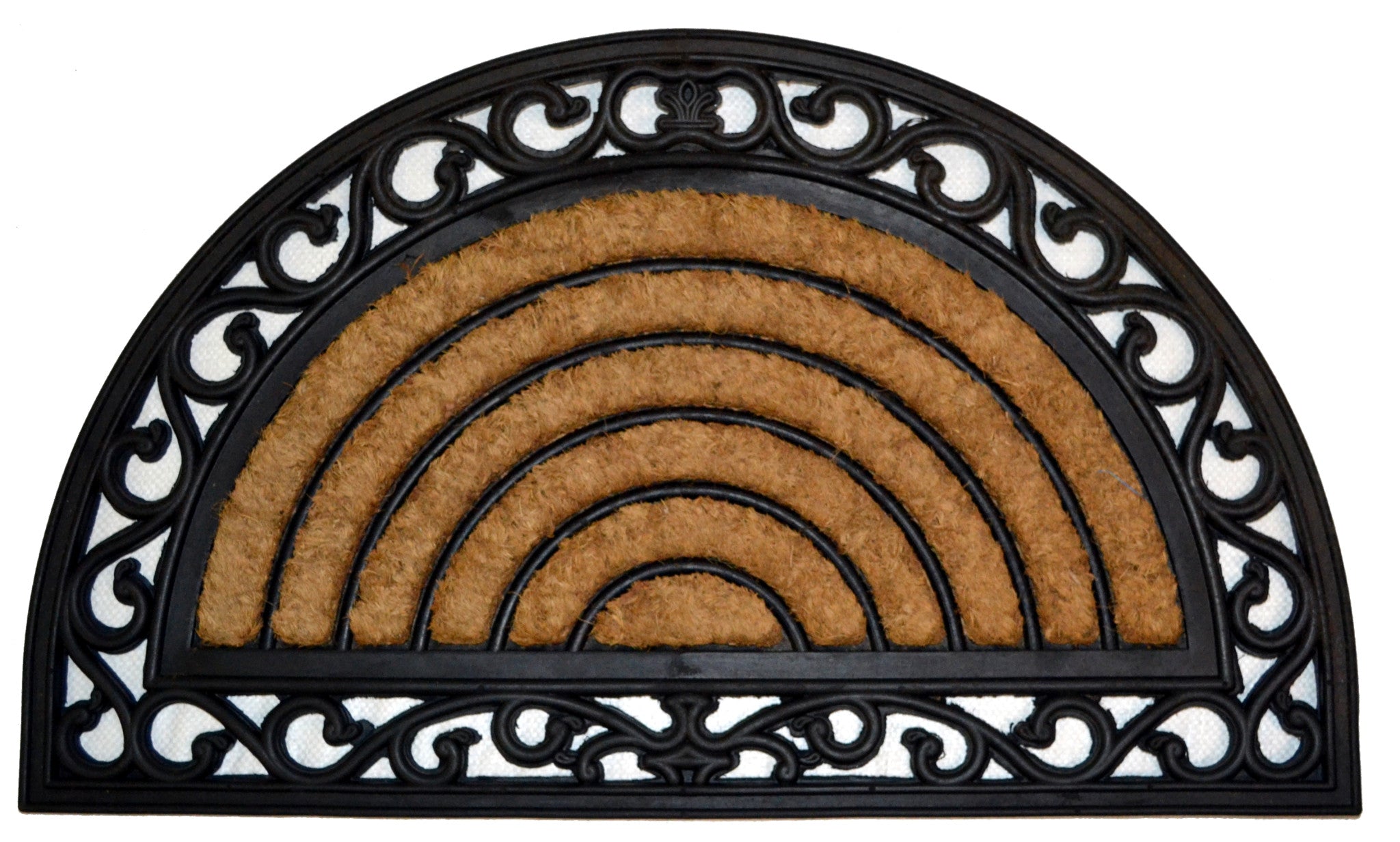 18" X 30" Beige and Black Rubber and Coir Outdoor Semi Circle Door Mat - Home & Garden