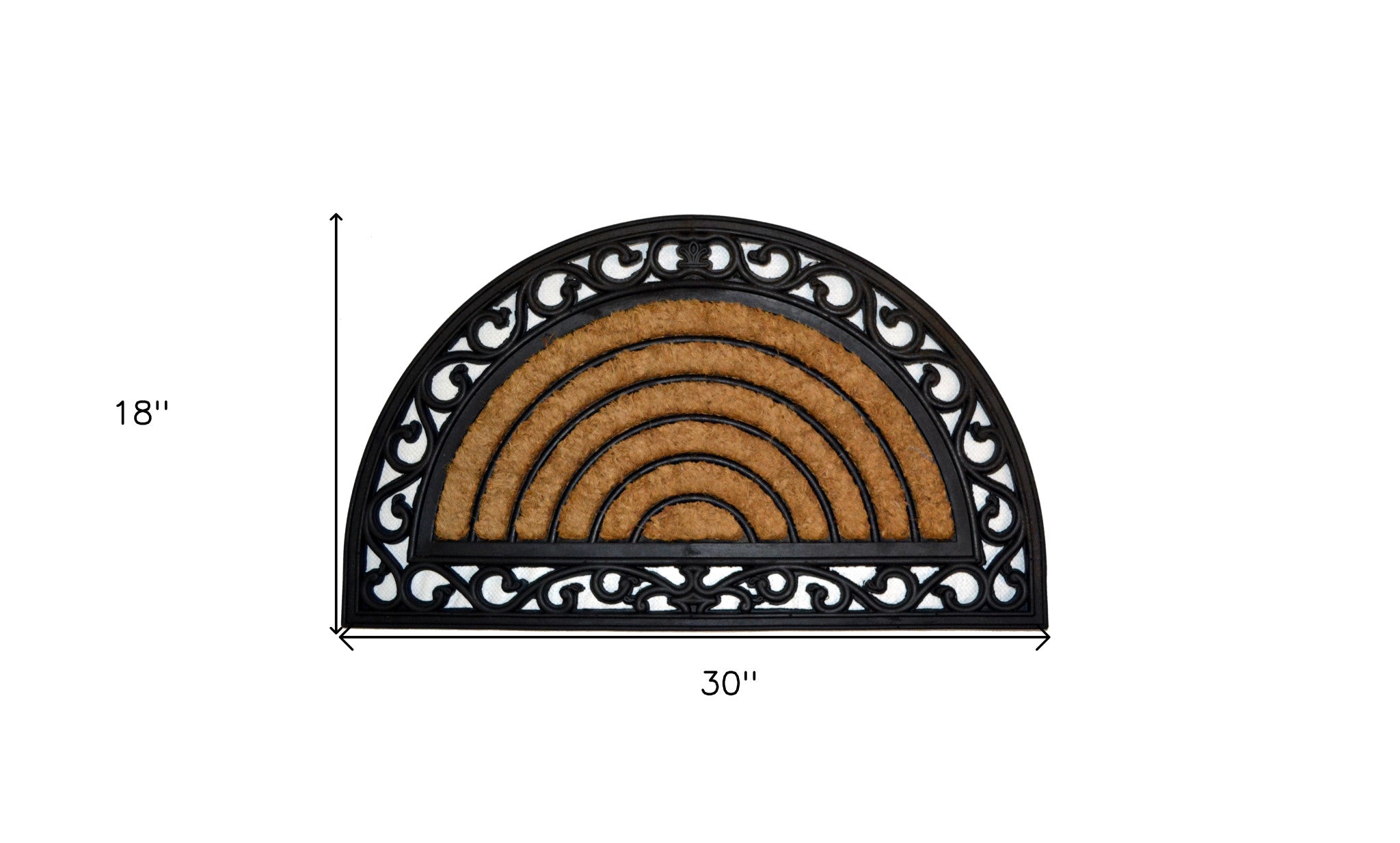 18" X 30" Beige and Black Rubber and Coir Outdoor Semi Circle Door Mat - Home & Garden