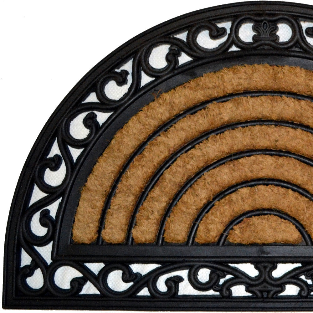 18" X 30" Beige and Black Rubber and Coir Outdoor Semi Circle Door Mat - Home & Garden