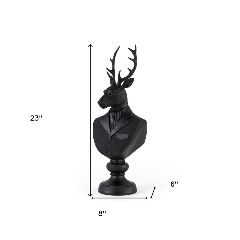 23" Black Polyresin Suited Deer Bust Tabletop Sculpture - Home & Garden