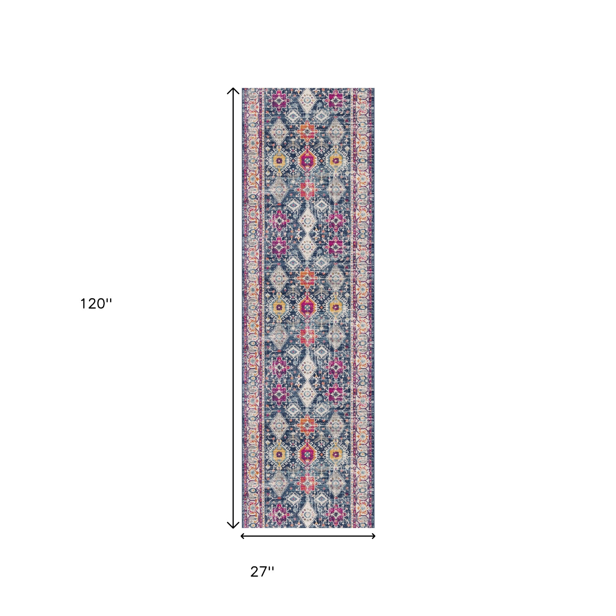12' Blue And Ivory Oriental Runner Rug - Home & Garden