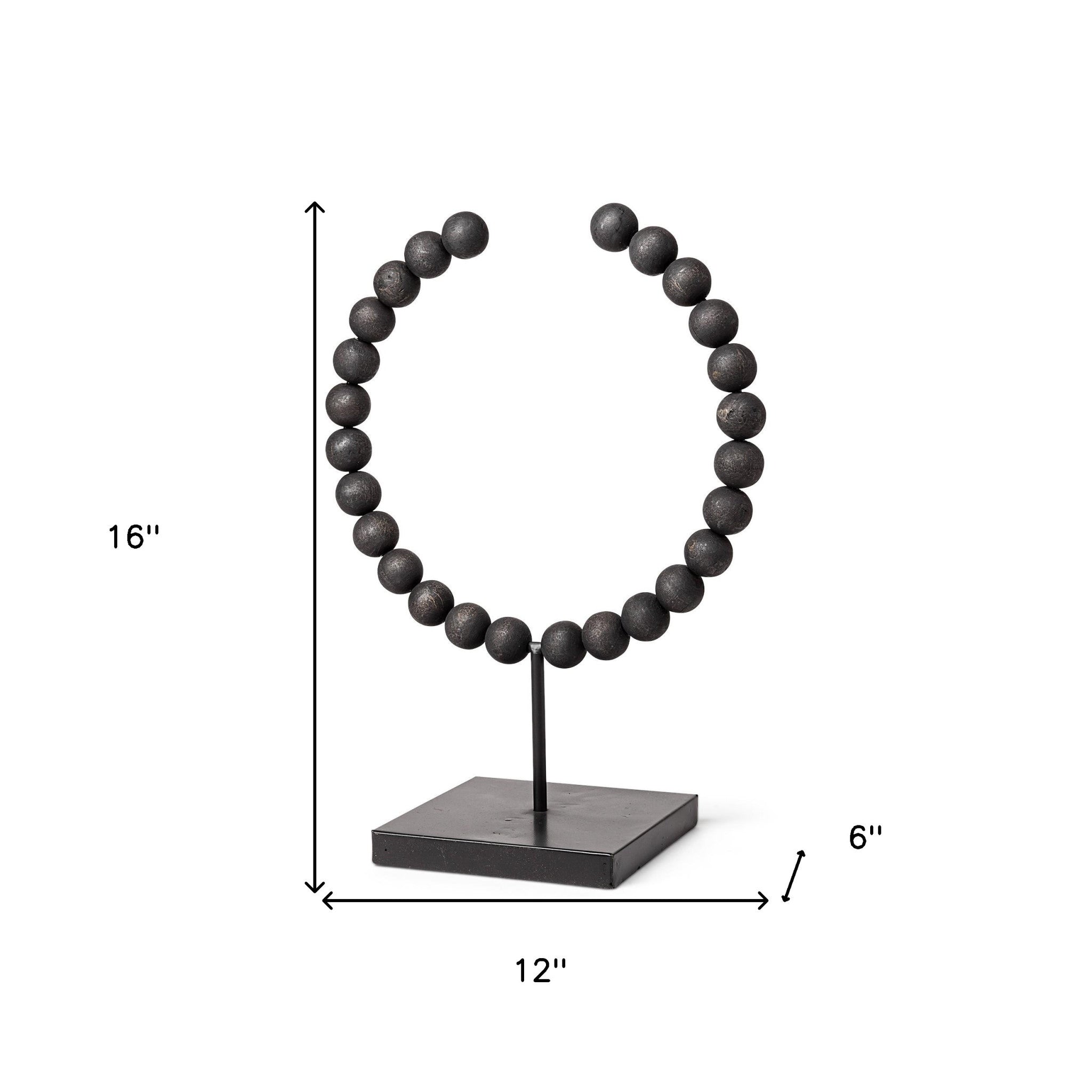 16" Black Wood and Metal Abstract Beaded Tabletop Sculpture - Home & Garden